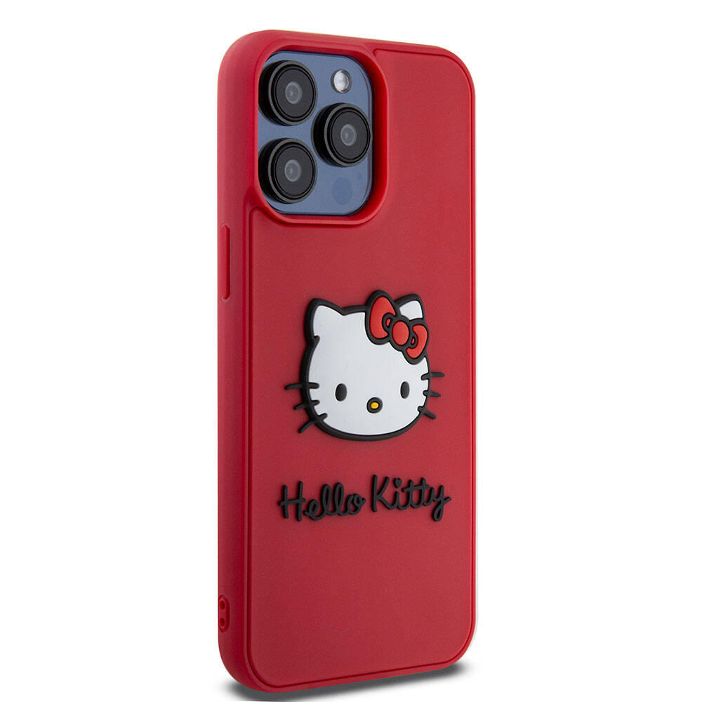 Apple iPhone 15 Pro Max Kılıf Hello Kitty Orjinal Lisanslı Yazı ve İkonik Logolu 3D Rubber Kitty Head Kapak Siyah