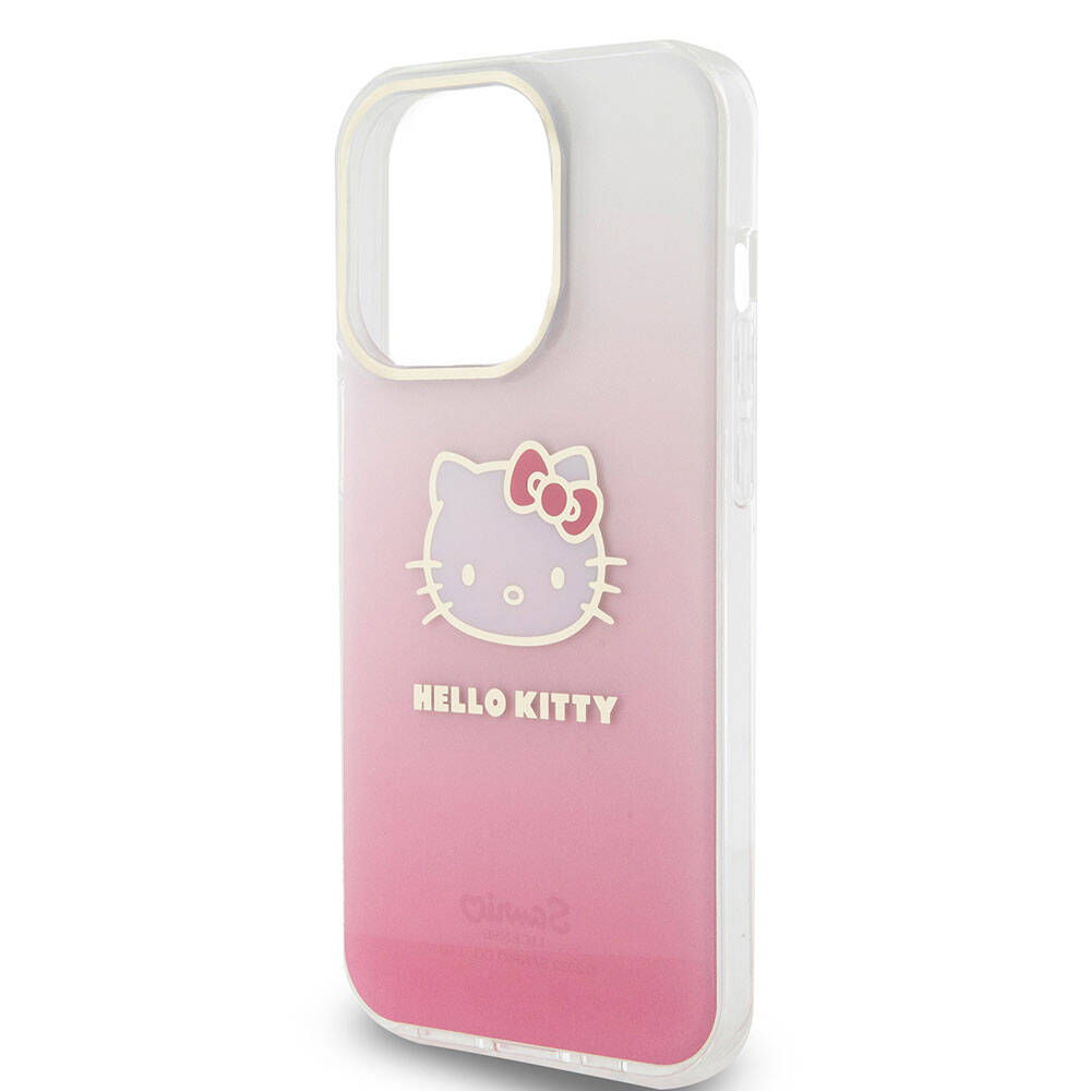 Apple iPhone 15 Pro Max Kılıf Hello Kitty Orjinal Lisanslı Yazı ve İkonik Logolu Elektroplating Kaplama Gradyan Kapak Mor