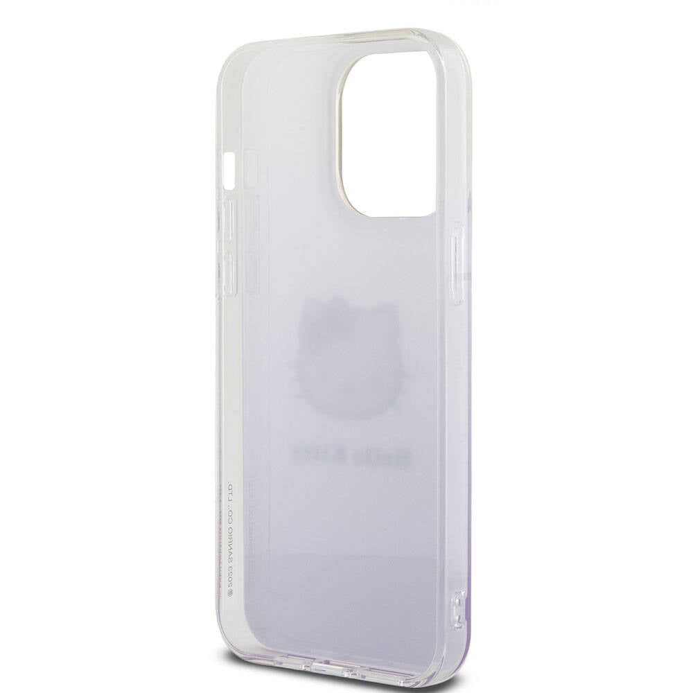 Apple iPhone 15 Pro Max Kılıf Hello Kitty Orjinal Lisanslı Yazı ve İkonik Logolu Elektroplating Kaplama Gradyan Kapak Pembe