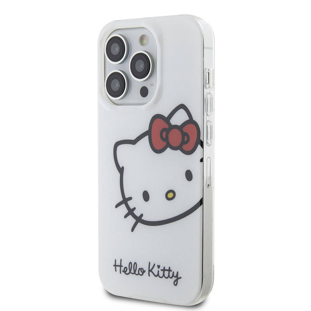 Apple iPhone 15 Pro Max Kılıf Hello Kitty Orjinal Lisanslı Yazı ve İkonik Logolu Kitty Head Kapak Pembe