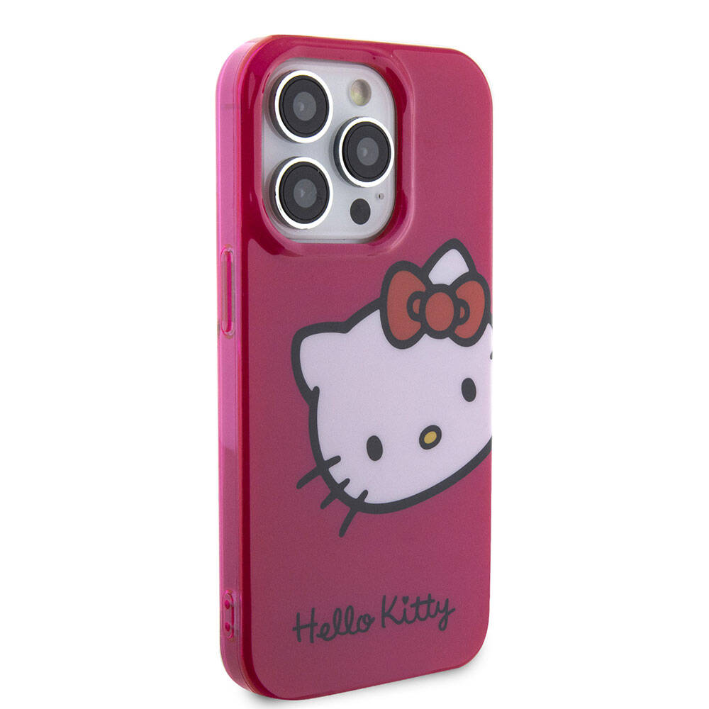 Apple iPhone 15 Pro Max Kılıf Hello Kitty Orjinal Lisanslı Yazı ve İkonik Logolu Kitty Head Kapak Beyaz