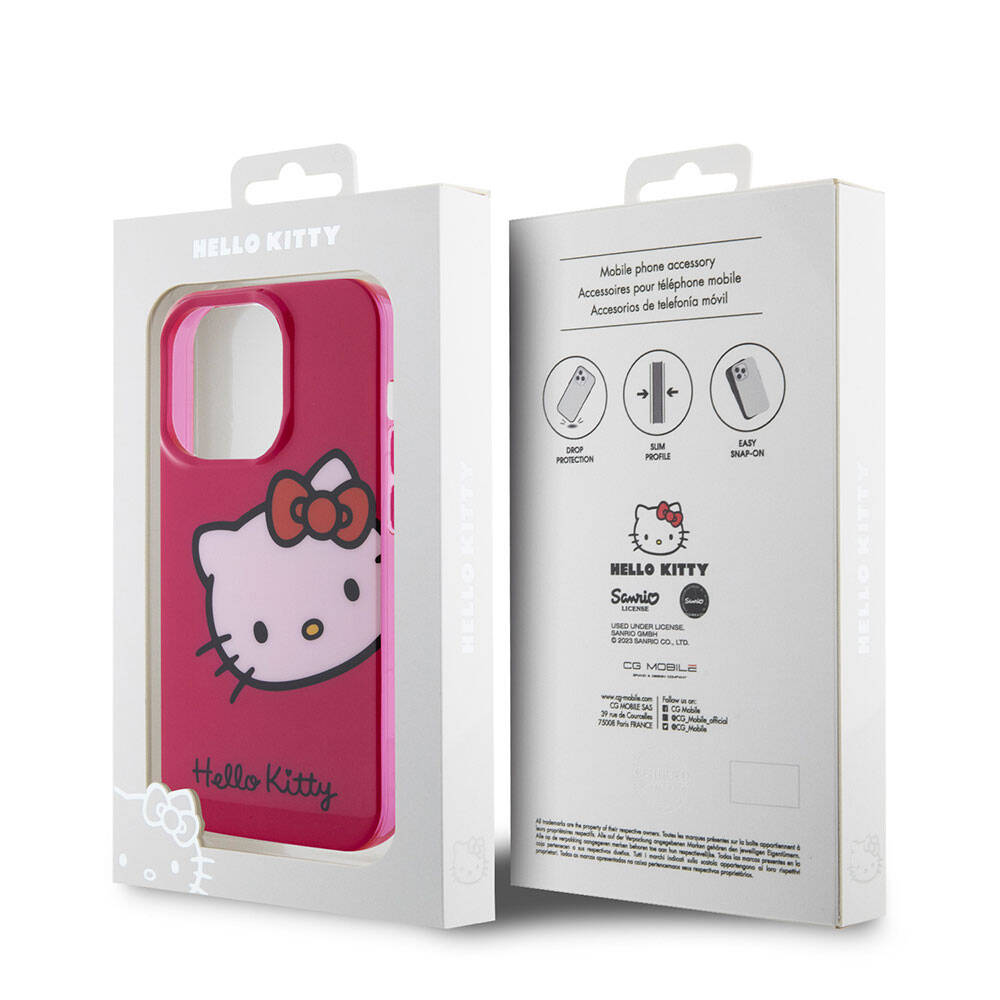 Apple iPhone 15 Pro Max Kılıf Hello Kitty Orjinal Lisanslı Yazı ve İkonik Logolu Kitty Head Kapak Pembe