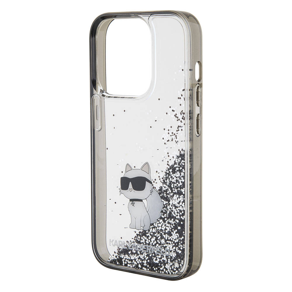 Apple iPhone 15 Pro Max Kılıf Karl Lagerfeld Choupette Sıvılı Glitter Orjinal Lisanslı Kapak Renksiz