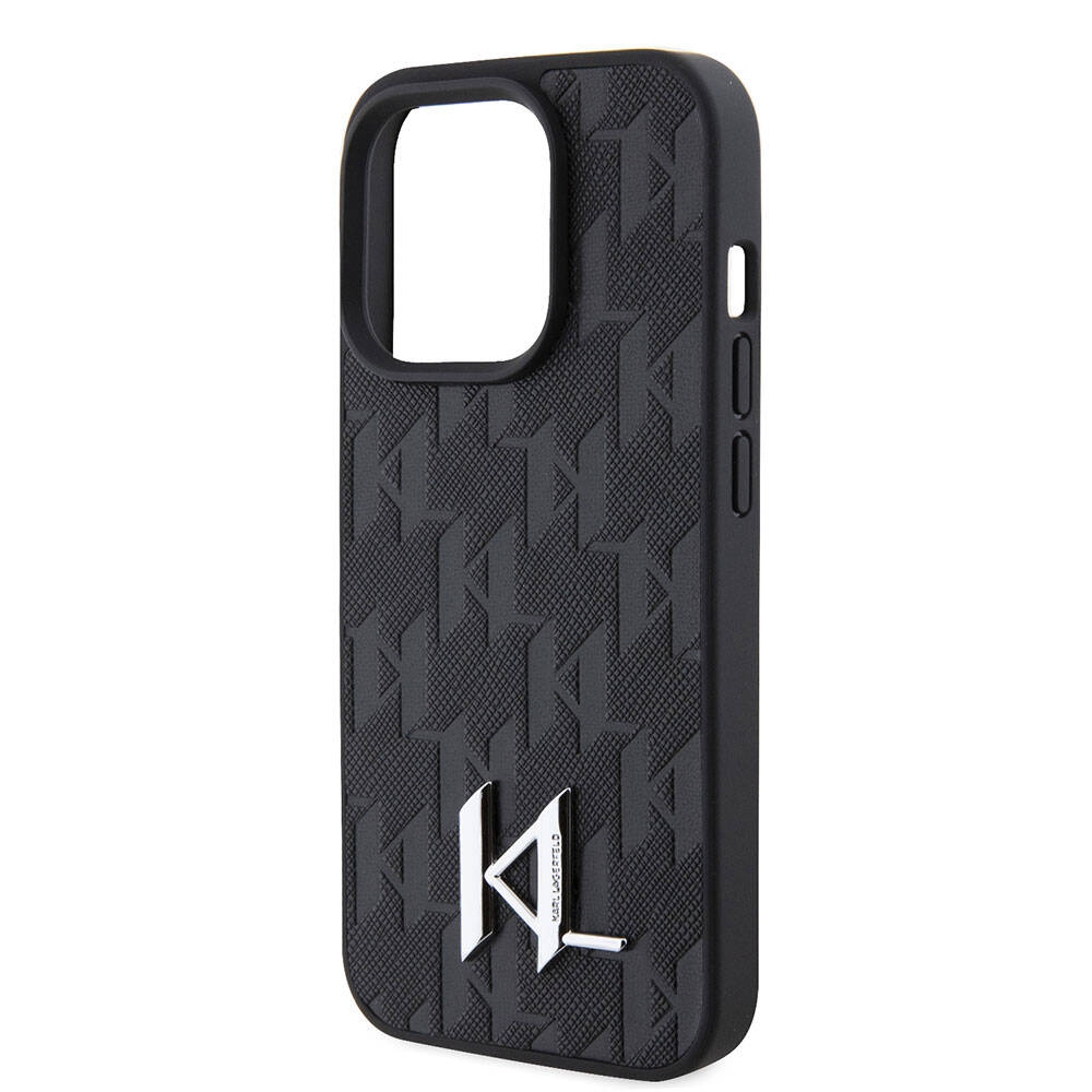 Apple iPhone 15 Pro Max Kılıf Karl Lagerfeld Hot Stamp K&L Metal Logo Orjinal Lisanslı Kapak Siyah