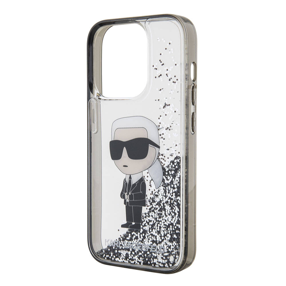Apple iPhone 15 Pro Max Kılıf Karl Lagerfeld İkonik Sıvılı Glitter Orjinal Lisanslı Kapak Renksiz