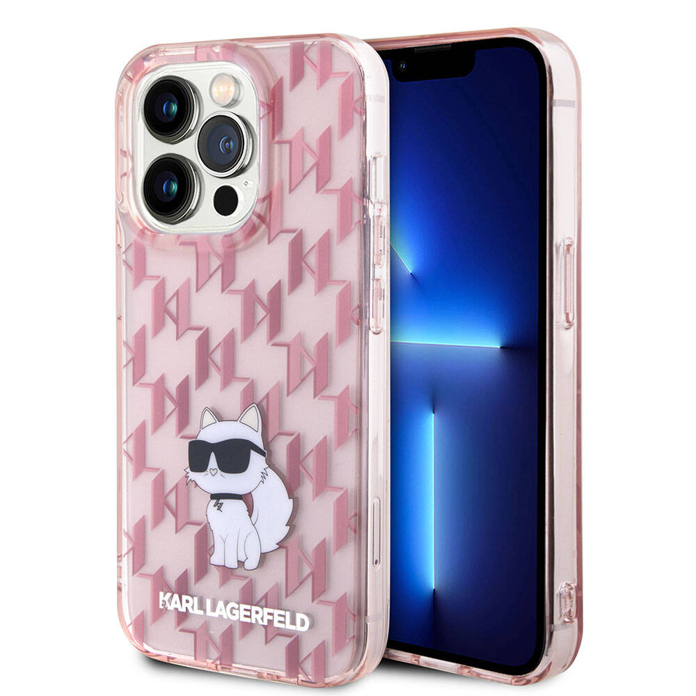 Apple iPhone 15 Pro Max Kılıf Karl Lagerfeld IML C Monogram Orjinal Lisanslı Kapak Pembe