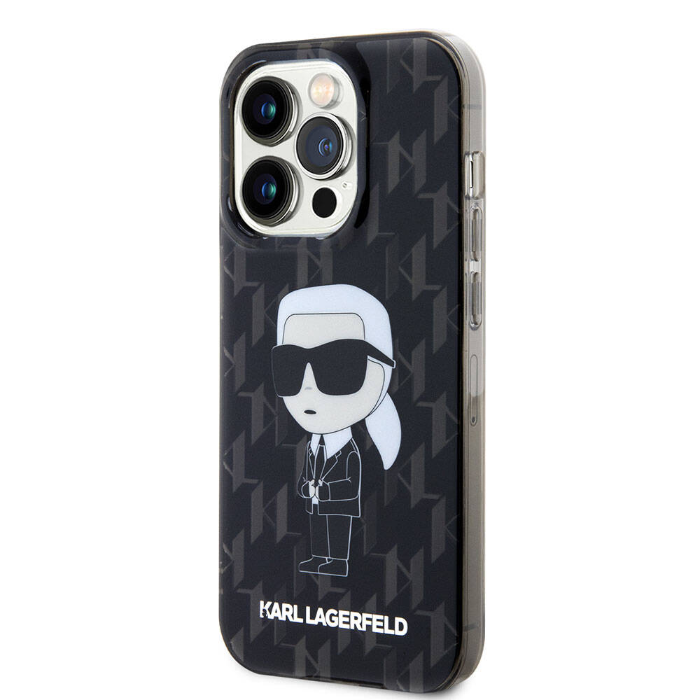 Apple iPhone 15 Pro Max Kılıf Karl Lagerfeld IML İkonik Monogram Orjinal Lisanslı Kapak Siyah