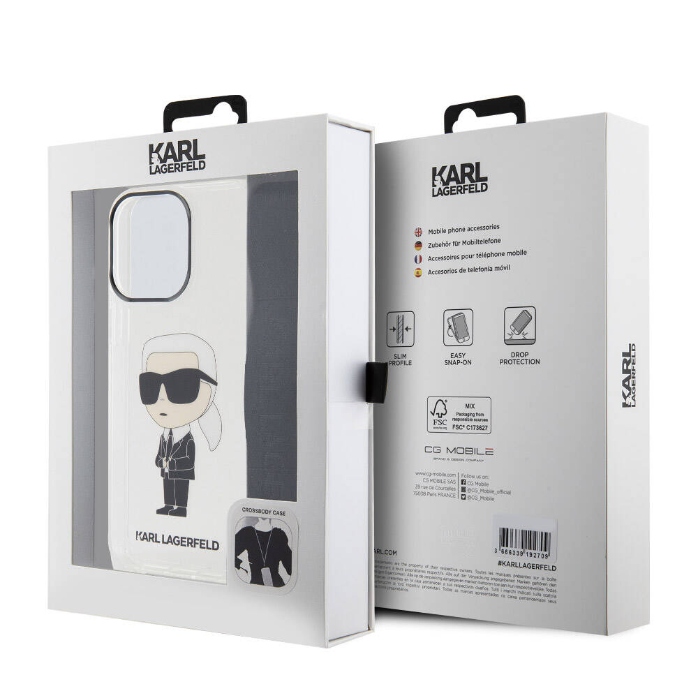 Apple iPhone 15 Pro Max Kılıf Karl Lagerfeld Orjinal Lisanslı Boyun Askılı Karl İkonik Crossbody Kapak Renksiz