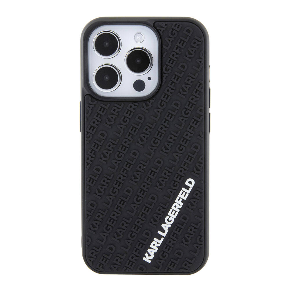 Apple iPhone 15 Pro Max Kılıf Karl Lagerfeld Silikon 3D Multi Logo Orjinal Lisanslı Kapak Siyah