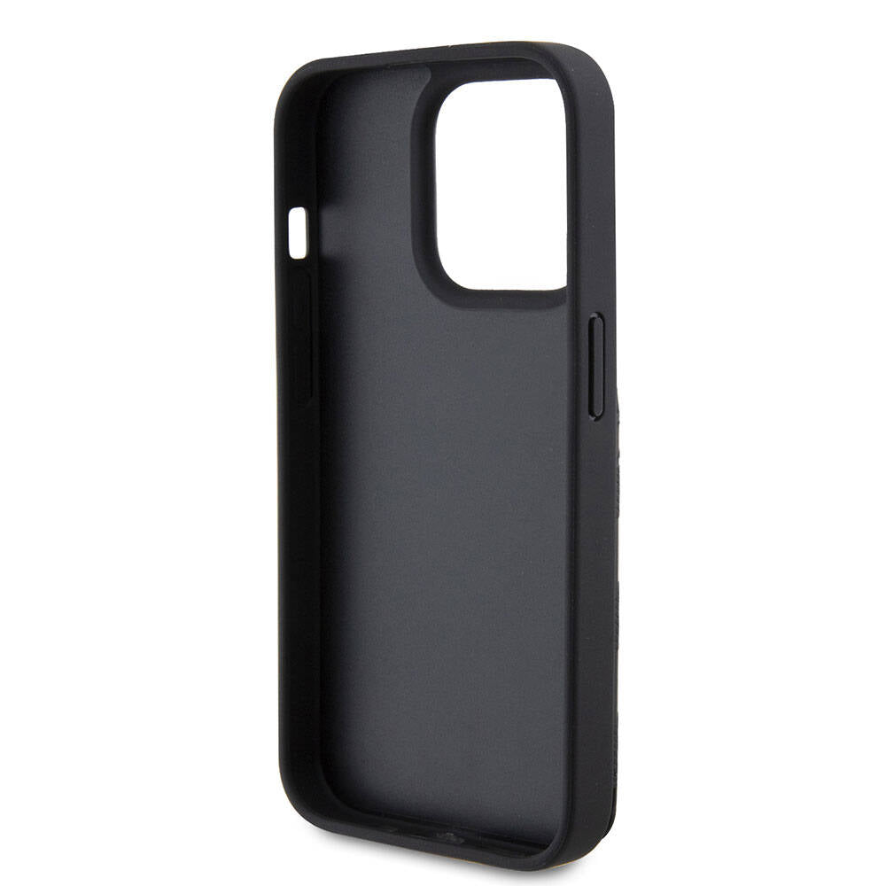 Apple iPhone 15 Pro Max Kılıf Karl Lagerfeld Standlı Kartlıklı Saffiano Monogram Metal Logo Orjinal Lisanslı Kapak Siyah