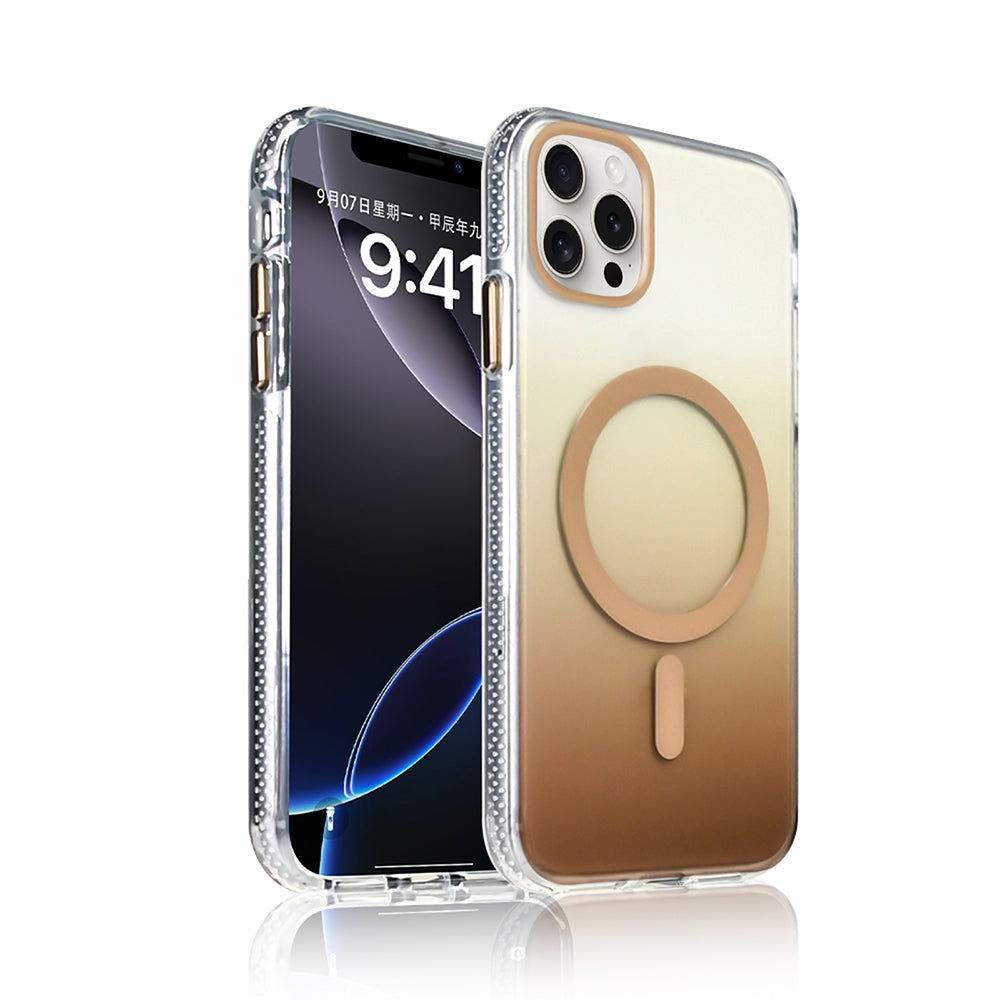 Apple iPhone 15 Pro Max Kılıf M-safe Şarj Özellikli Transparan Renk Geçişli Zore Toros Kapak Gold