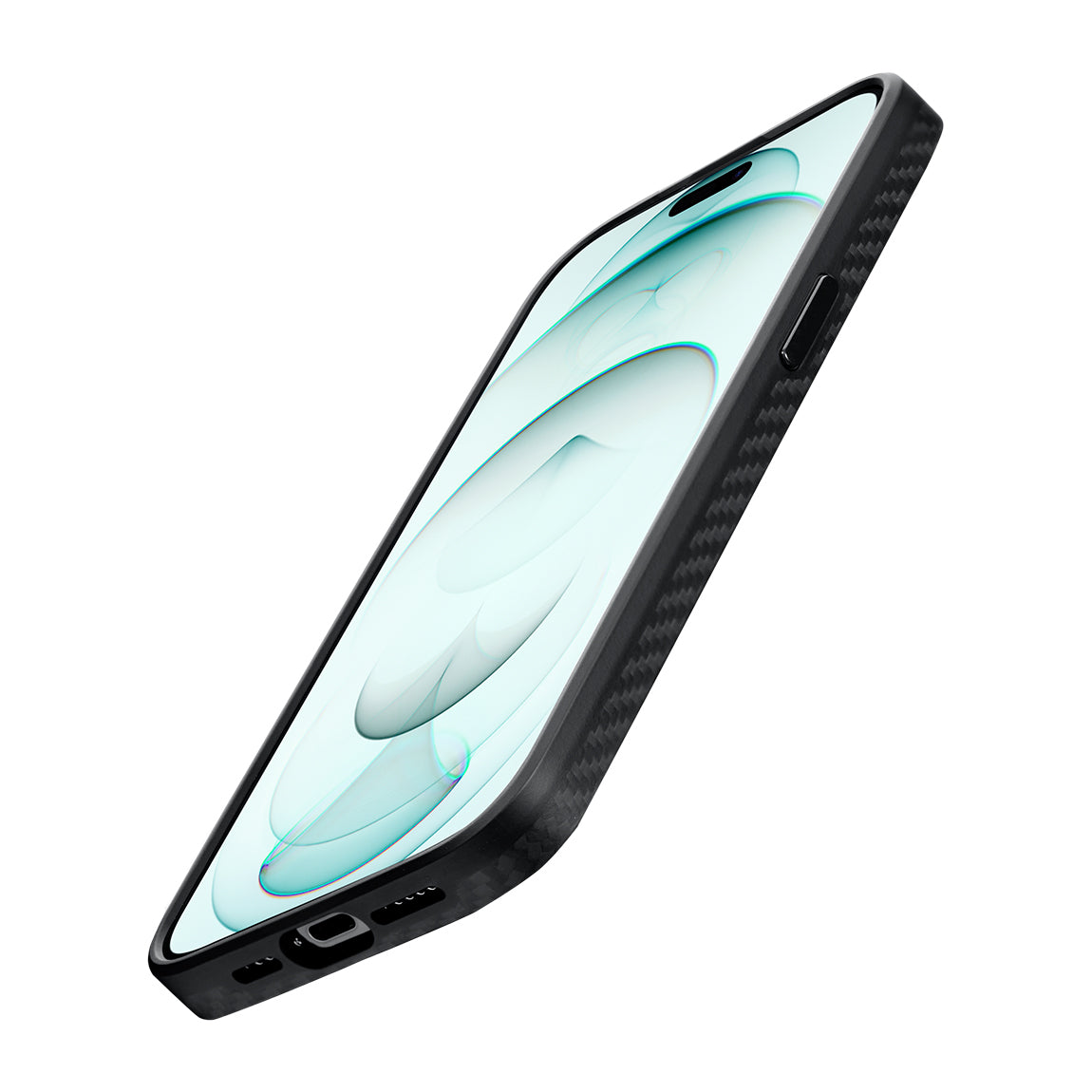 Apple iPhone 15 Pro Max Kılıf M-safe Şarj Özellikli 1500D Aramid Fiber Pitaka Military-Grade Classic Serisi Black-Grey Twill Kapak Siyah-Mavi