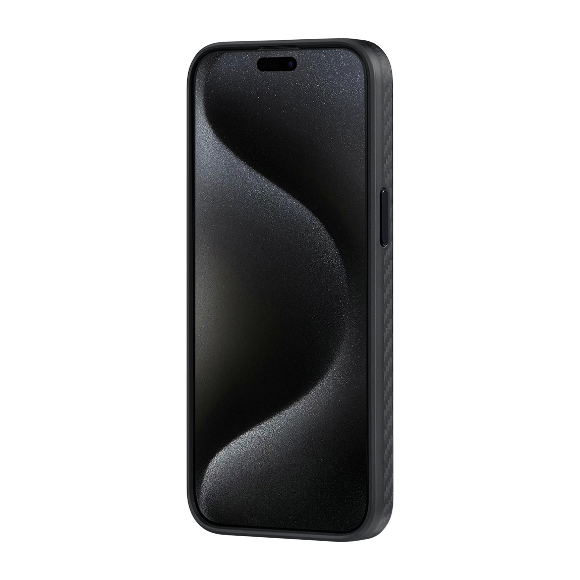 Apple iPhone 15 Pro Max Kılıf M-safe Şarj Özellikli 1500D Aramid Fiber Pitaka Military-Grade Classic Serisi Black-Grey Twill Kapak Siyah-Mavi