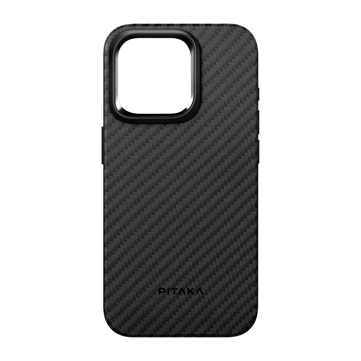 Apple iPhone 15 Pro Max Kılıf M-safe Şarj Özellikli 1500D Aramid Fiber Pitaka Military-Grade Classic Serisi Black-Grey Twill Kapak Siyah-Mavi