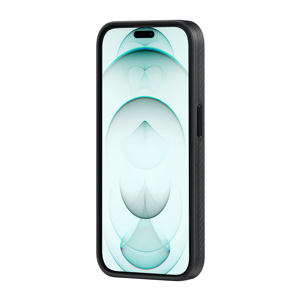 Apple iPhone 15 Pro Max Kılıf M-safe Şarj Özellikli 600D Aramid Fiber Pitaka Military-Grade Classic Serisi Black-Grey Twill Kapak Siyah-Gri