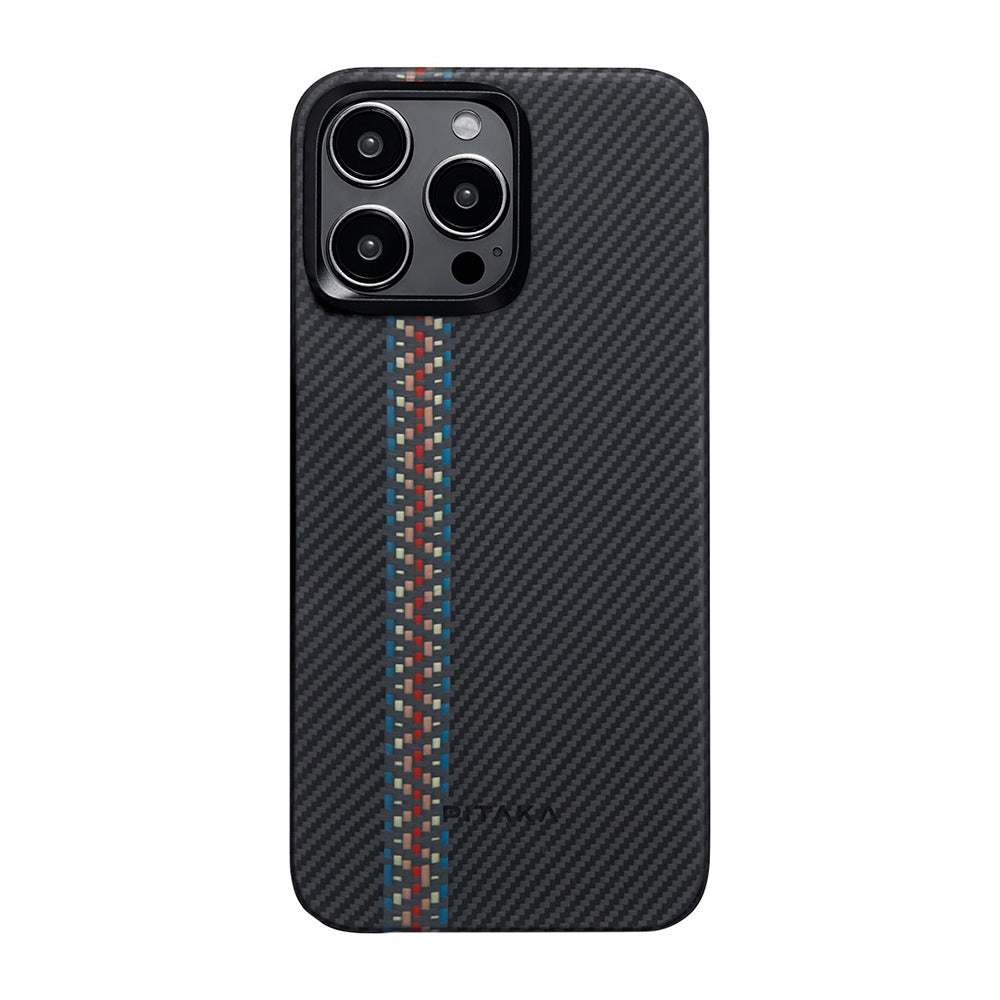 Apple iPhone 15 Pro Max Kılıf M-safe Şarj Özellikli 600D Aramid Fiber Pitaka Tactile Woven Orchestra Serisi Rhapsody Kapak Siyah