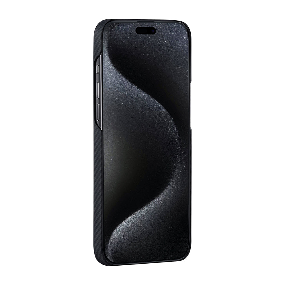 Apple iPhone 15 Pro Max Kılıf M-safe Şarj Özellikli 600D Aramid Fiber Pitaka Tactile Woven Orchestra Serisi Rhapsody Kapak Siyah