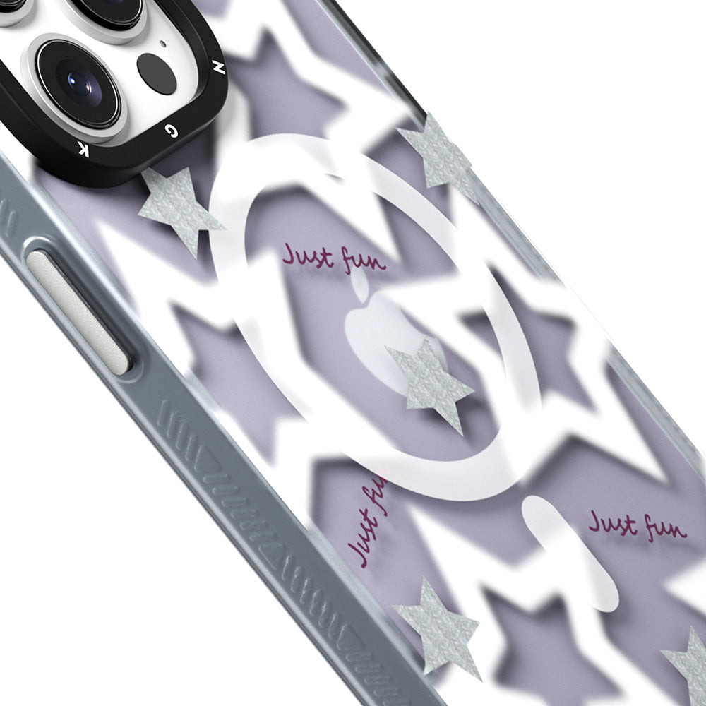 Apple iPhone 15 Pro Max Kılıf M-safe Şarj Özellikli Airbagli Çift Katmanlı Youngkit Star&Butterfly Serisi Kapak Mor