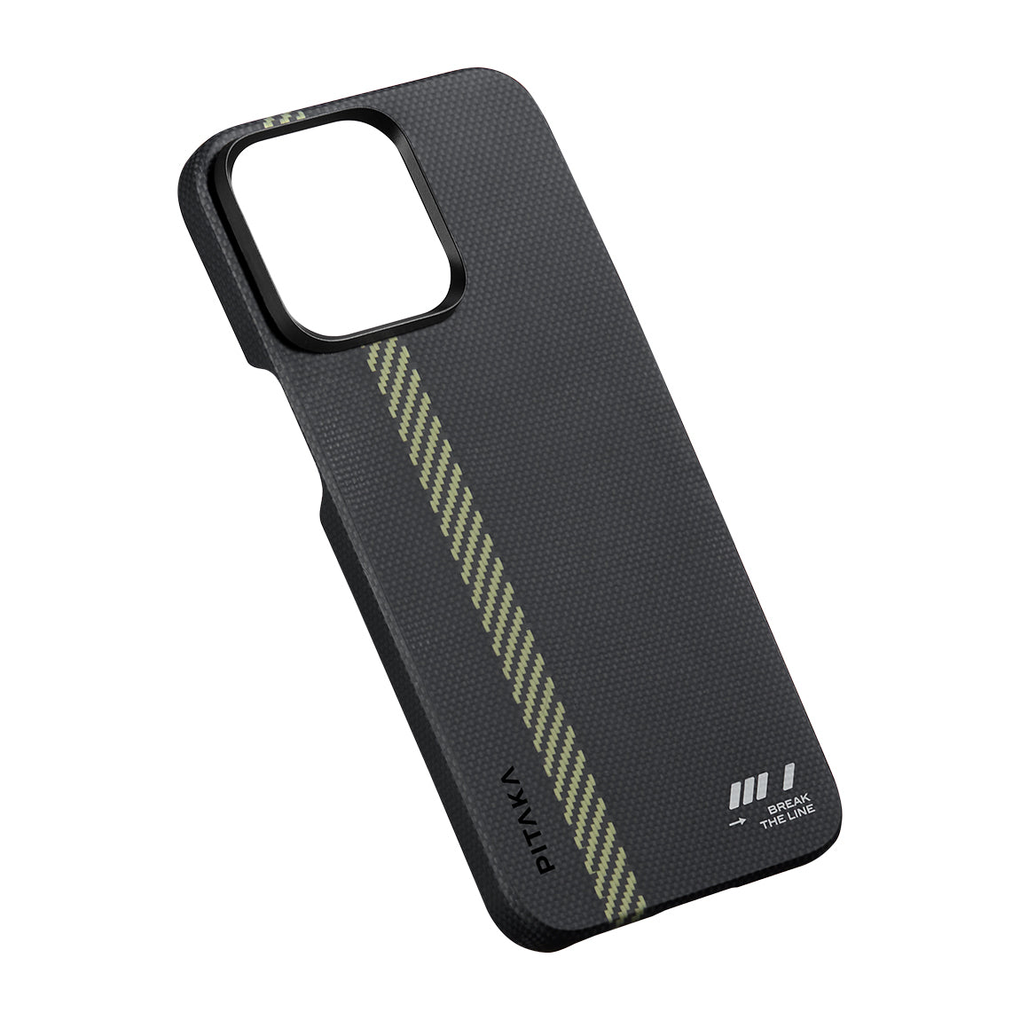 Apple iPhone 15 Pro Max Kılıf M-safe Şarj Özellikli Aramid Fiber Pitaka Tactile Woven Break The Line Kapak Siyah