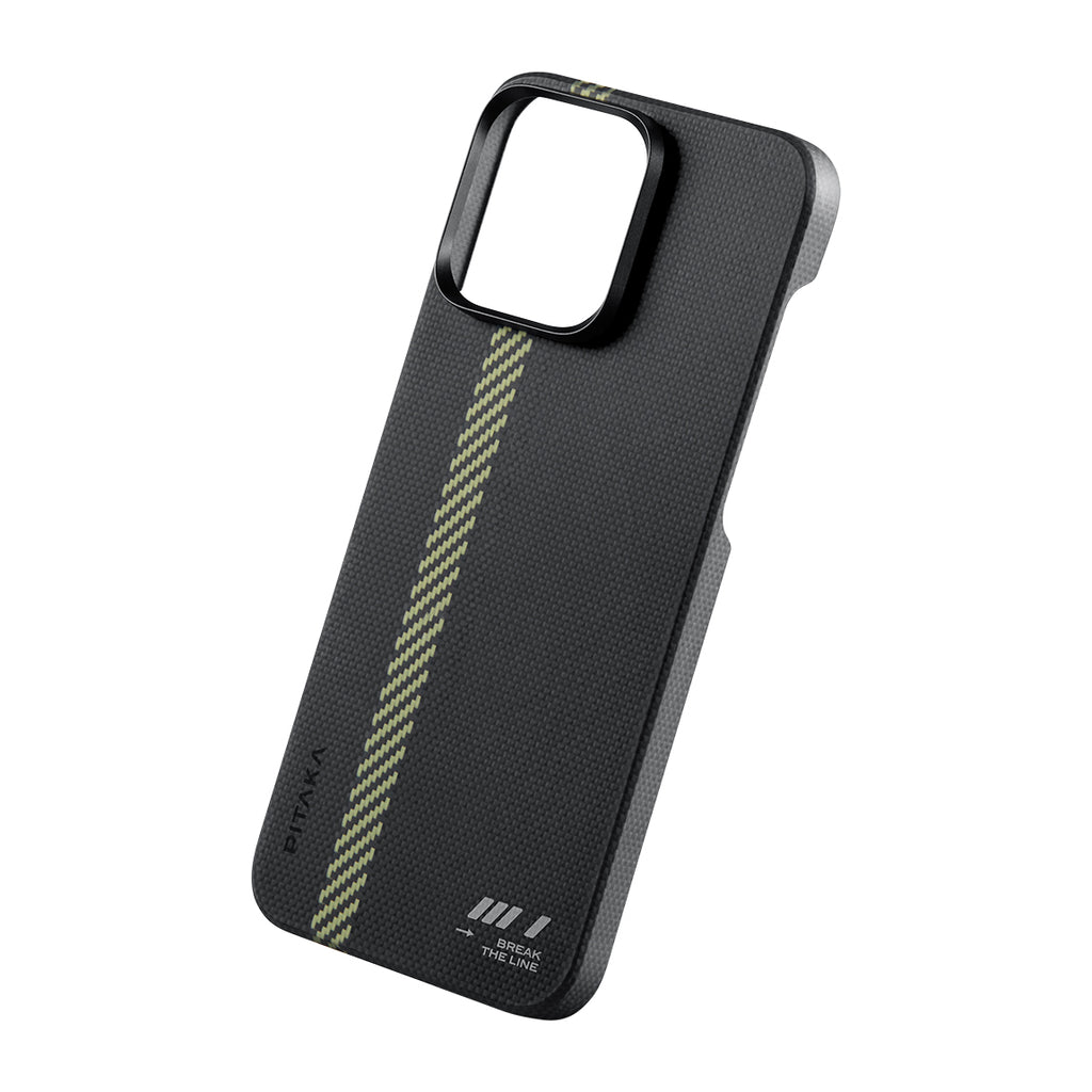 Apple iPhone 15 Pro Max Kılıf M-safe Şarj Özellikli Aramid Fiber Pitaka Tactile Woven Break The Line Kapak Siyah