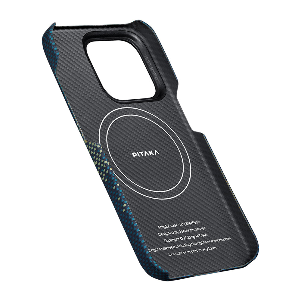 Apple iPhone 15 Pro Max Kılıf M-safe Şarj Özellikli Aramid Fiber Pitaka Tactile Woven Starpeak Serisi Milky Way Galaxy Kapak Mavi