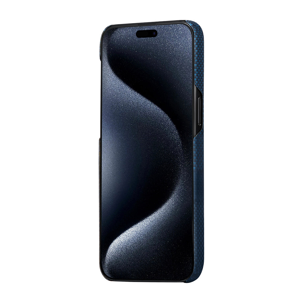 Apple iPhone 15 Pro Max Kılıf M-safe Şarj Özellikli Aramid Fiber Pitaka Tactile Woven Starpeak Serisi Milky Way Galaxy Kapak Mavi