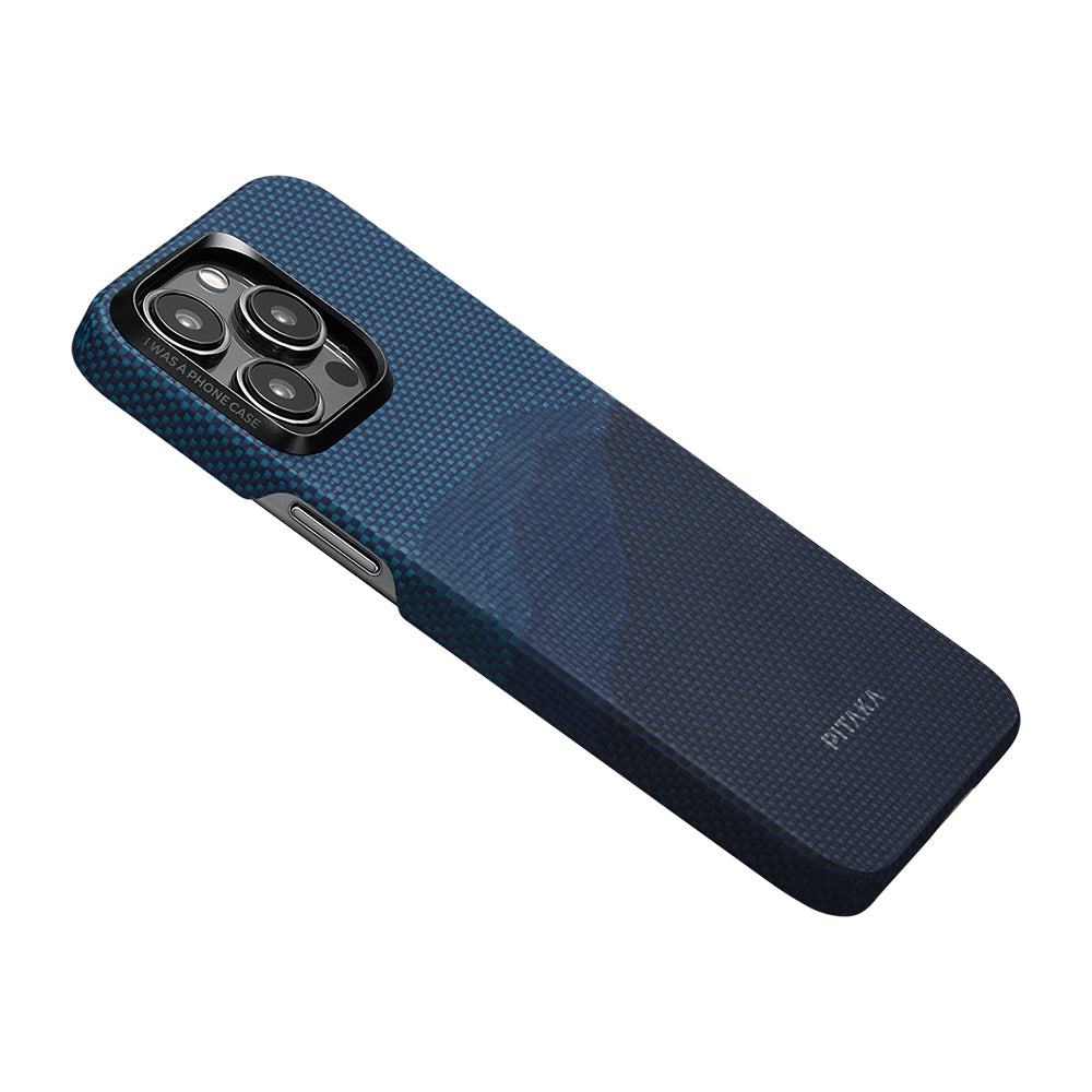 Apple iPhone 15 Pro Max Kılıf M-safe Şarj Özellikli Aramid Fiber Pitaka Tactile Woven Starpeak Serisi Over The Horizon Kapak Mavi