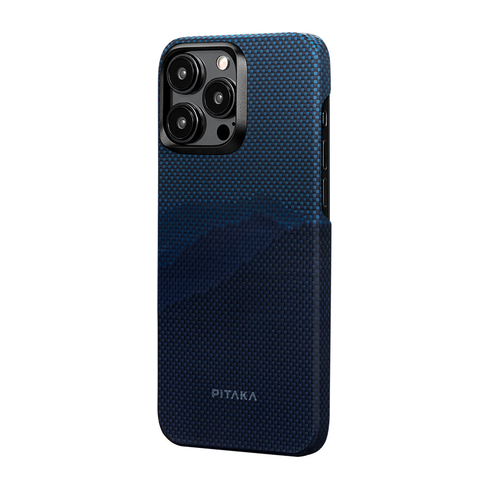 Apple iPhone 15 Pro Max Kılıf M-safe Şarj Özellikli Aramid Fiber Pitaka Tactile Woven Starpeak Serisi Over The Horizon Kapak Mavi