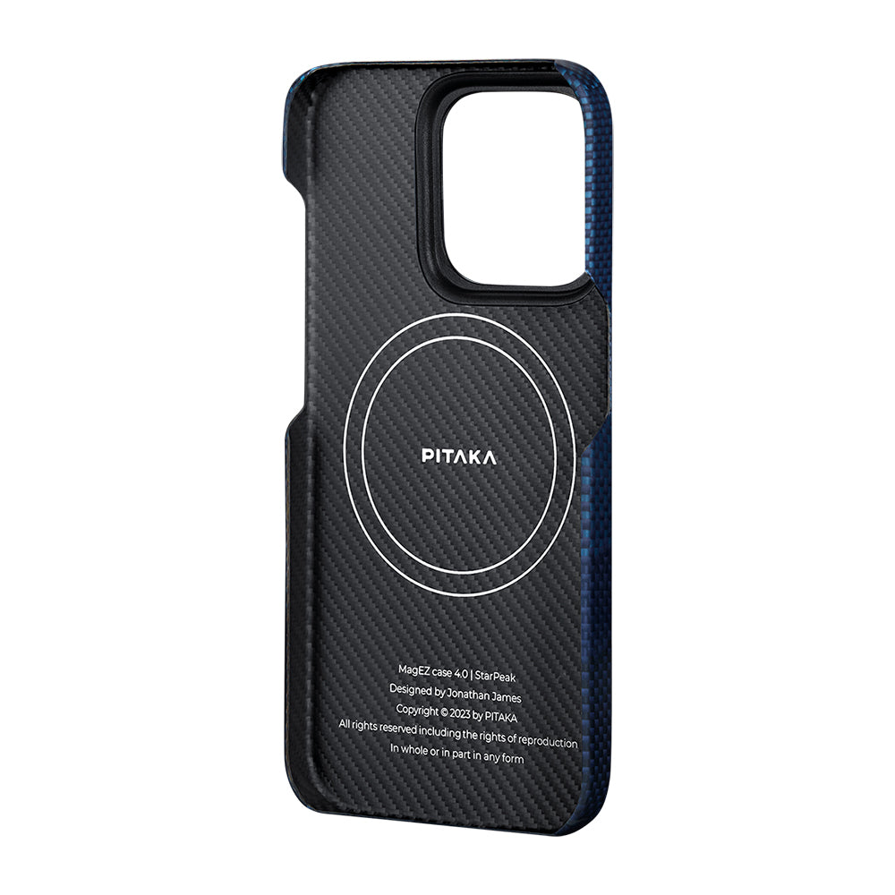 Apple iPhone 15 Pro Max Kılıf M-safe Şarj Özellikli Aramid Fiber Pitaka Tactile Woven Starpeak Serisi Over The Horizon Kapak Mavi