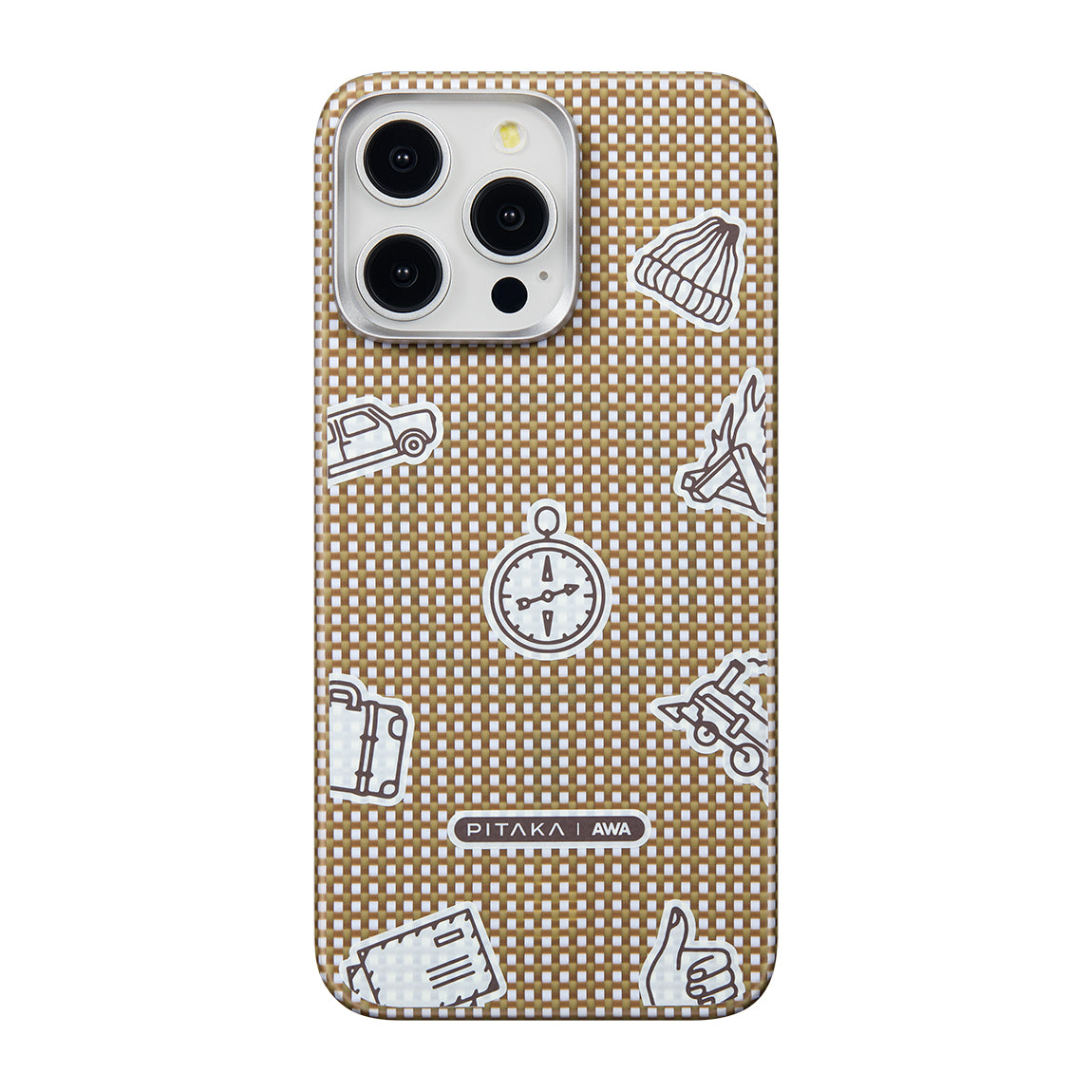 Apple iPhone 15 Pro Max Kılıf M-safe Şarj Özellikli Awa Tasarımlı 1500D Aramid Fiber Pitaka Ultra-Slim Classic Serisi Canyon Kapak Sarı