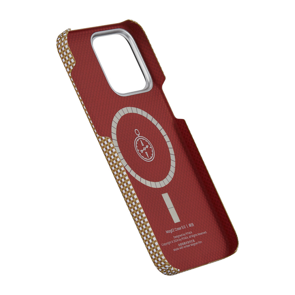 Apple iPhone 15 Pro Max Kılıf M-safe Şarj Özellikli Awa Tasarımlı 1500D Aramid Fiber Pitaka Ultra-Slim Classic Serisi Canyon Kapak Sarı