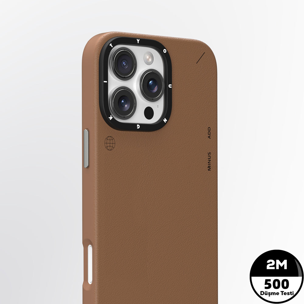 Apple iPhone 15 Pro Max Kılıf M-safe Şarj Özellikli Basit Mat Deri Desenli Youngkit Tech Fashion Serisi Kapak Kahverengi