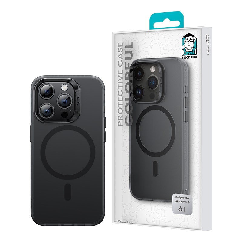 Apple iPhone 15 Pro Max Kılıf M-safe Şarj Özellikli Benks Lucid Armor Kapak Gri