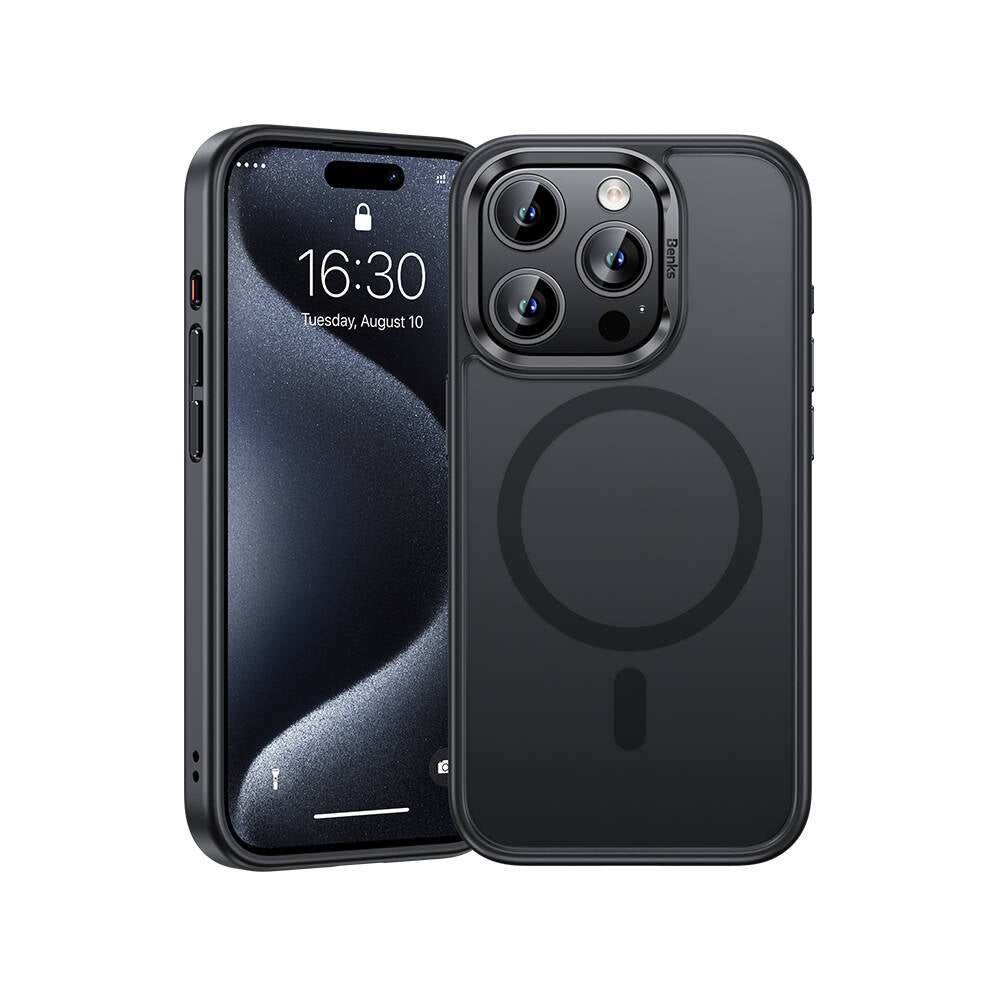 Apple iPhone 15 Pro Max Kılıf M-safe Şarj Özellikli Benks Mist Protective Kapak Gri