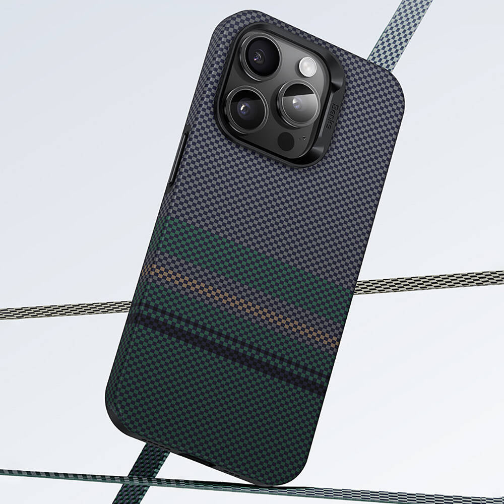 Apple iPhone 15 Pro Max Kılıf M-safe Şarj Özellikli Karbon Fiber Tasarımlı Benks Aurora ArmorPro Kevlar Kapak Siyah