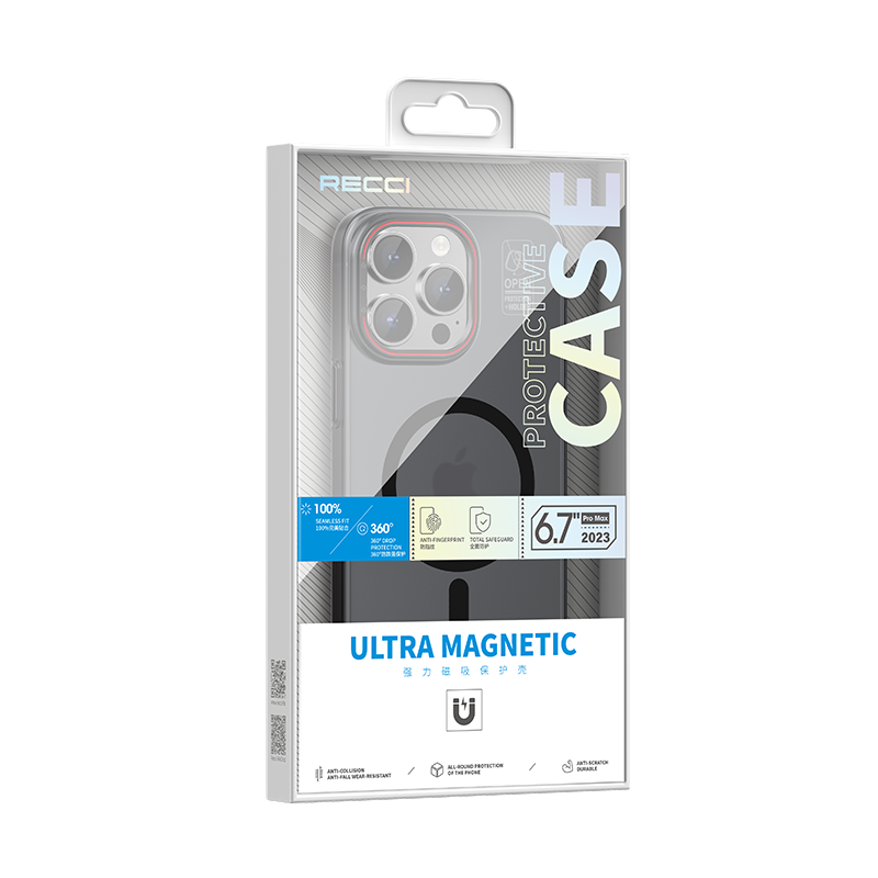 Apple iPhone 15 Pro Max Kılıf M-safe Şarj Özellikli Standlı Metal Kamera Çerçeveli Mat Recci Glaze Serisi Kapak Beyaz