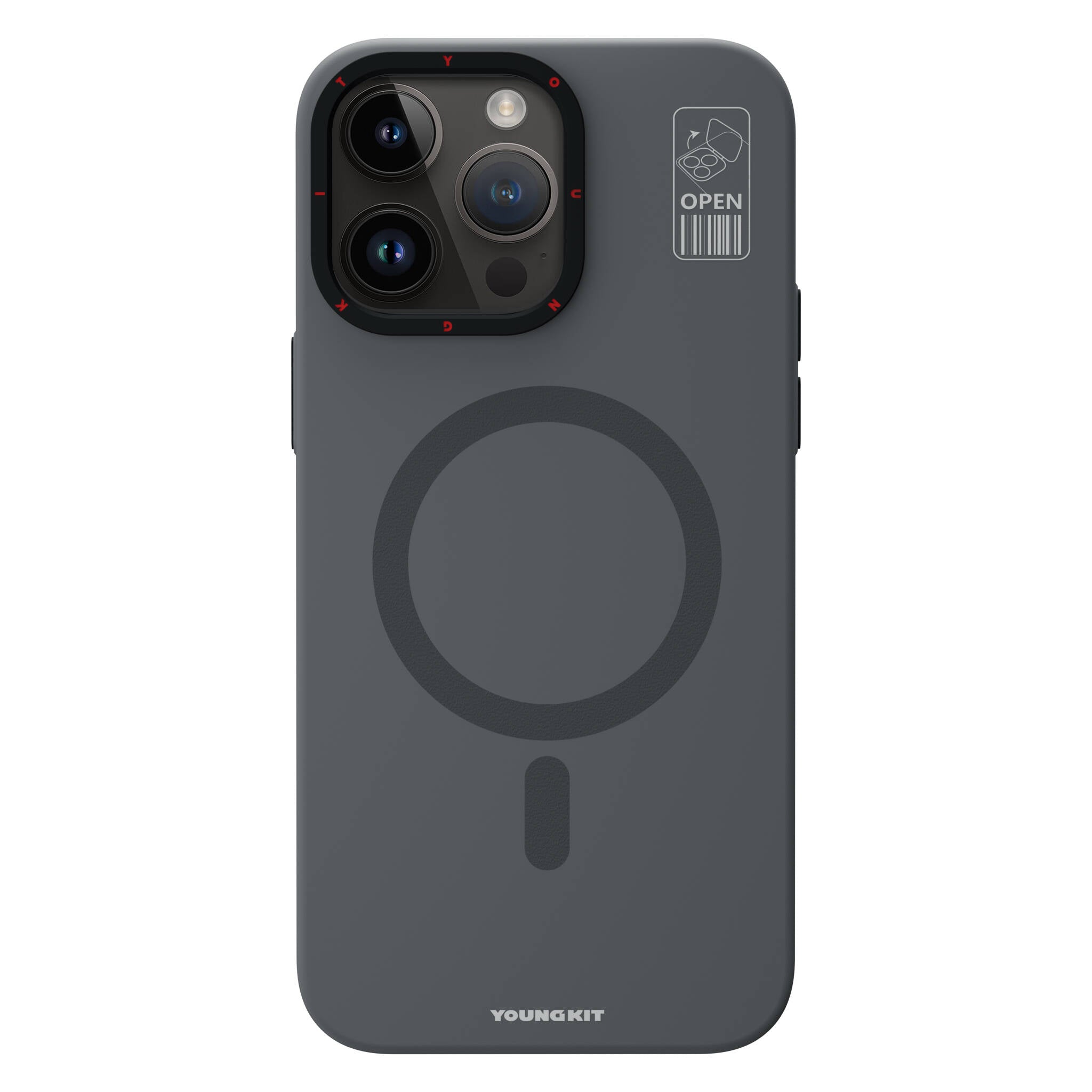 Apple iPhone 15 Pro Max Kılıf M-safe Şarj Özellikli Standlı YoungKit Hermit Bracket Serisi Kapak Gri