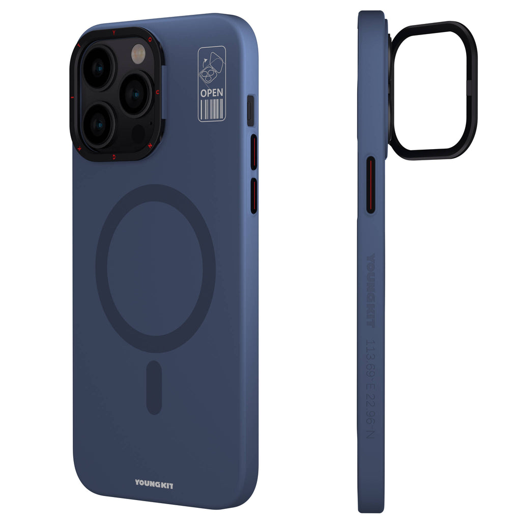 Apple iPhone 15 Pro Max Kılıf M-safe Şarj Özellikli Standlı YoungKit Hermit Bracket Serisi Kapak Gri