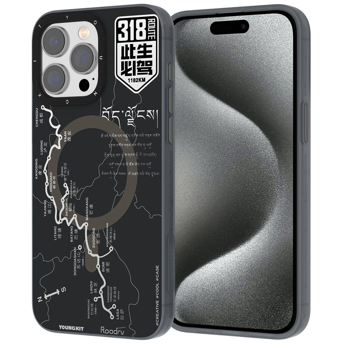 Apple iPhone 15 Pro Max Kılıf M-safe Şarj Özellikli Youngkit 318 Road Serisi Kapak Siyah