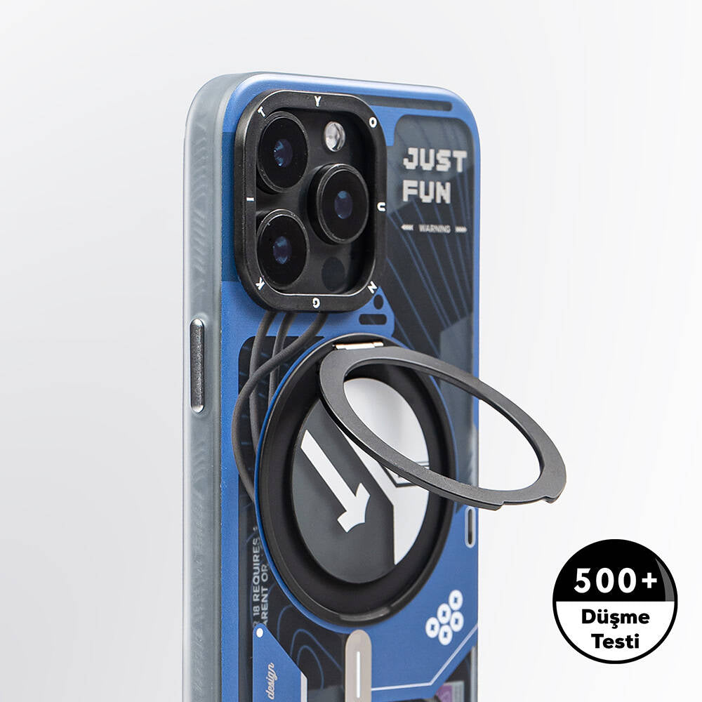 Apple iPhone 15 Pro Max Kılıf M-safe Şarj Özellikli Youngkit 360° Standlı Starship Serisi Kapak Mavi