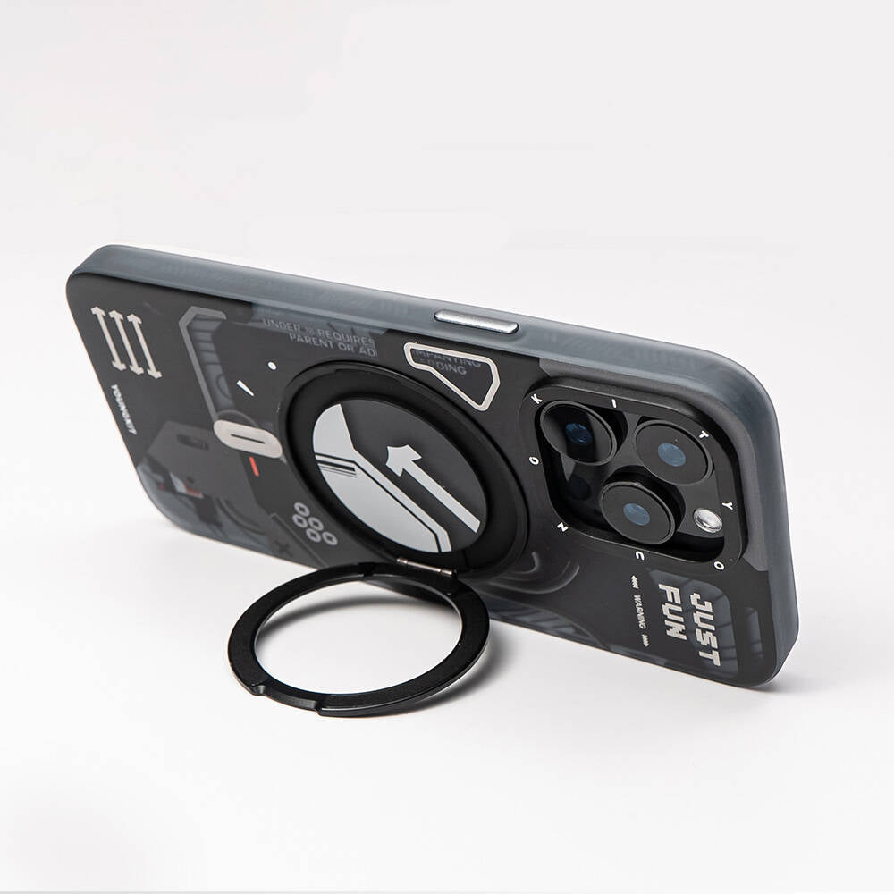 Apple iPhone 15 Pro Max Kılıf M-safe Şarj Özellikli Youngkit 360° Standlı Starship Serisi Kapak Siyah