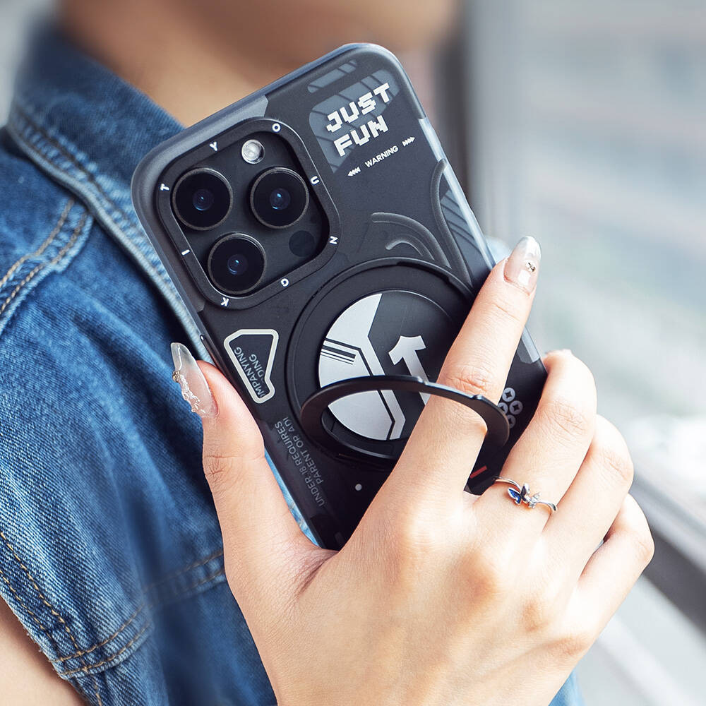 Apple iPhone 15 Pro Max Kılıf M-safe Şarj Özellikli Youngkit 360° Standlı Starship Serisi Kapak Siyah