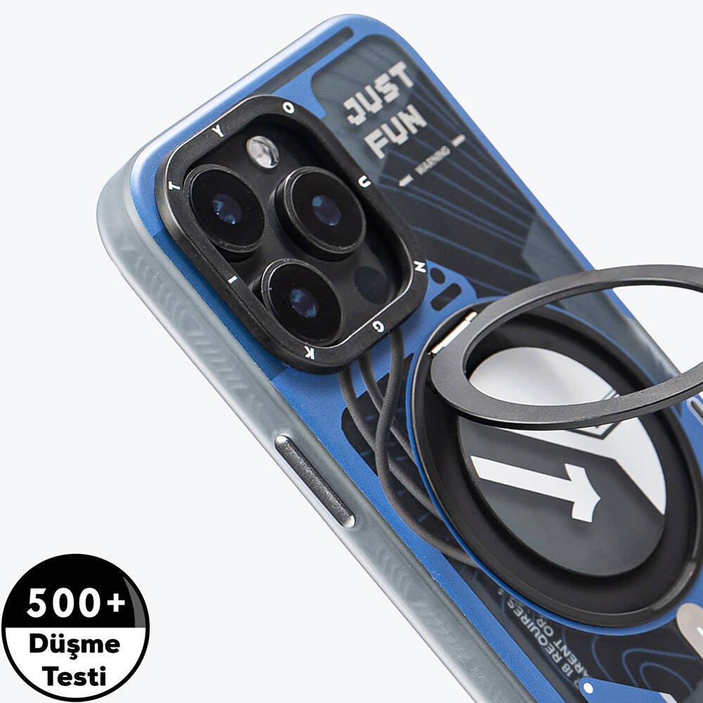 Apple iPhone 15 Pro Max Kılıf M-safe Şarj Özellikli Youngkit 360° Standlı Starship Serisi Kapak Mavi