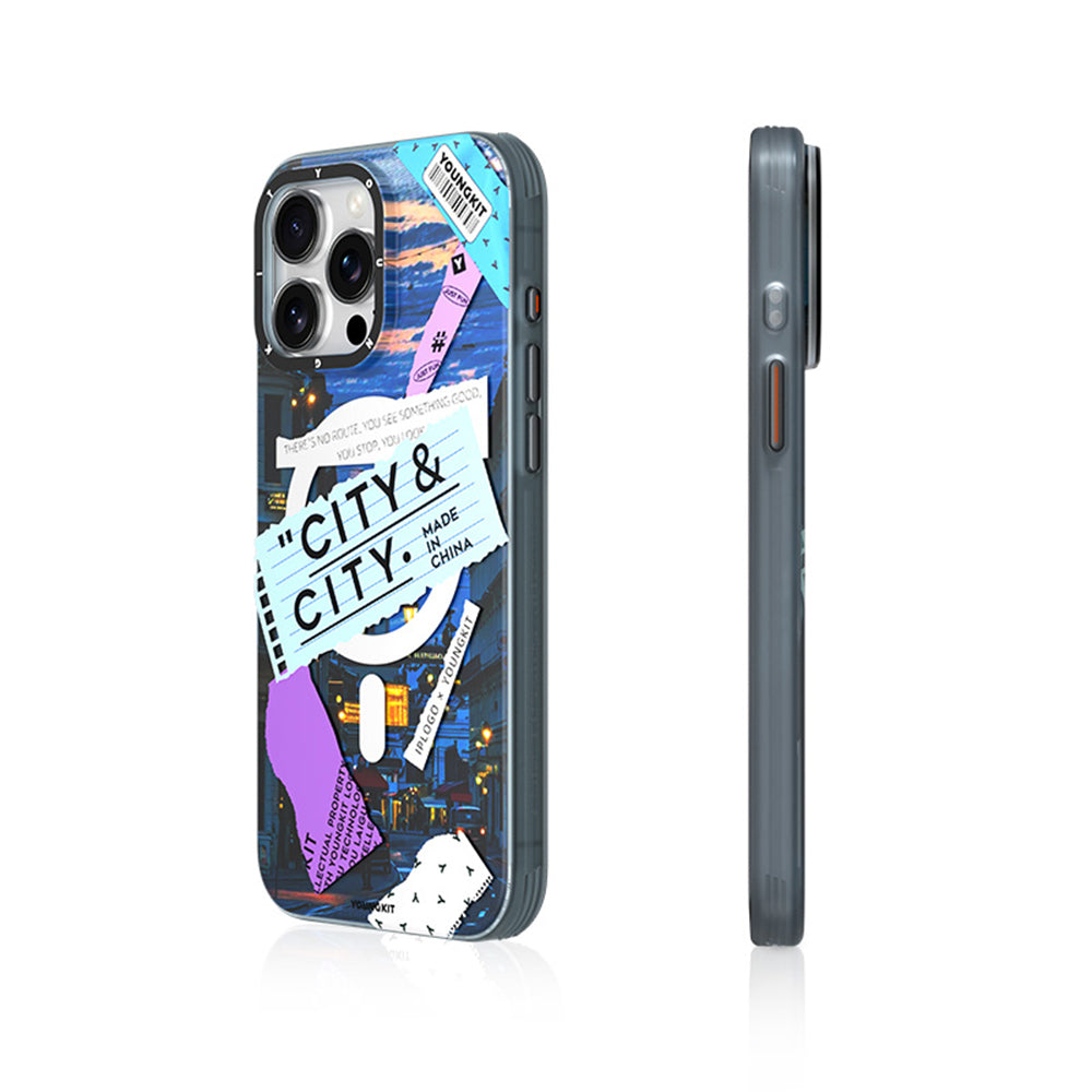 Apple iPhone 15 Pro Max Kılıf M-safe Şarj Özellikli Youngkit A-City Serisi Kapak Mavi