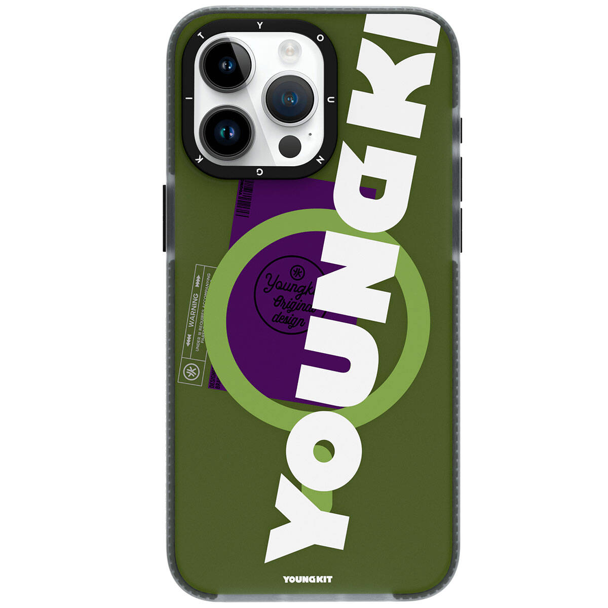 Apple iPhone 15 Pro Max Kılıf M-safe Şarj Özellikli Youngkit Binfen Serisi Yazı Temalı Kapak Yeşil