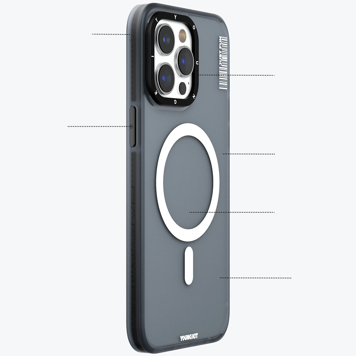 Apple iPhone 15 Pro Max Kılıf M-safe Şarj Özellikli Youngkit Colored Sand Serisi Kapak Siyah