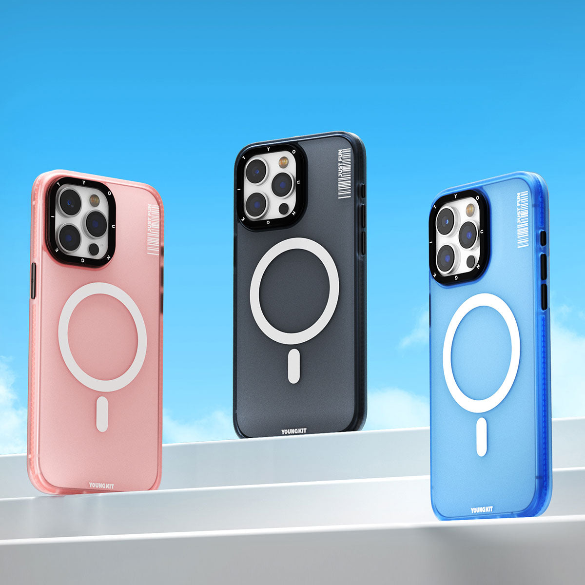 Apple iPhone 15 Pro Max Kılıf M-safe Şarj Özellikli Youngkit Colored Sand Serisi Kapak Siyah