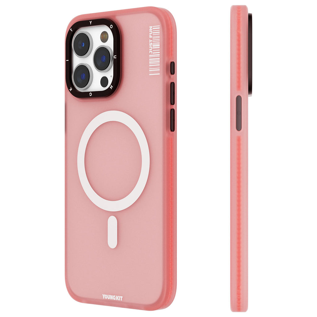 Apple iPhone 15 Pro Max Kılıf M-safe Şarj Özellikli Youngkit Colored Sand Serisi Kapak Pembe