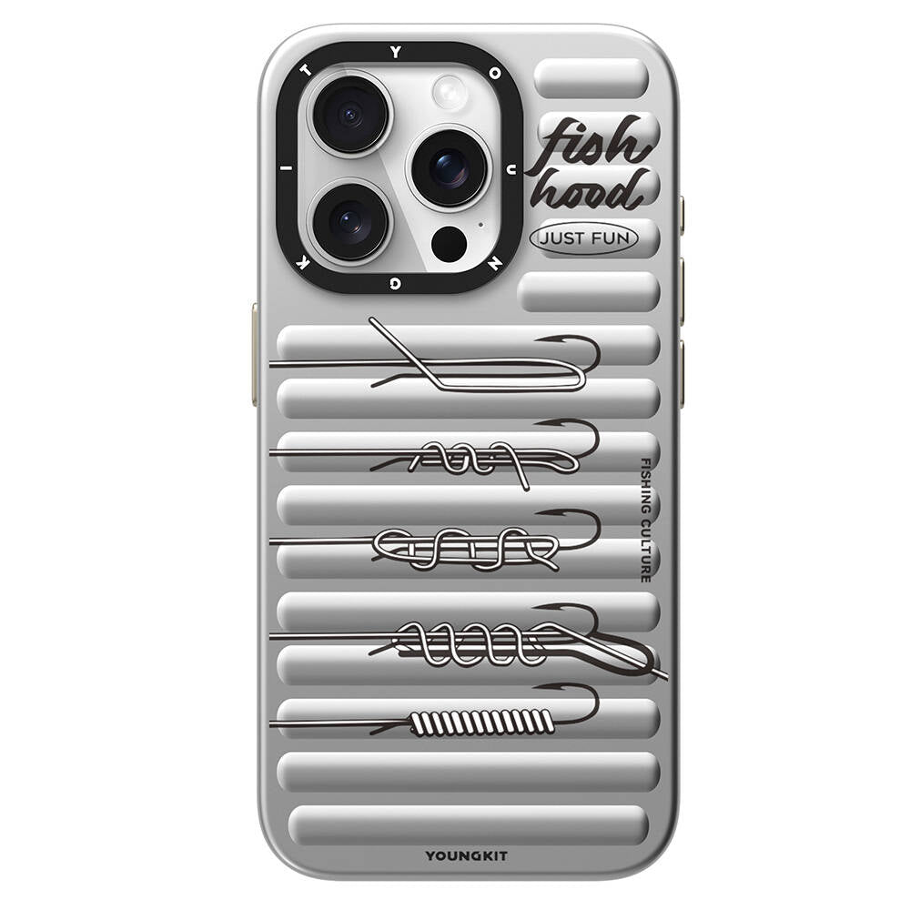 Apple iPhone 15 Pro Max Kılıf M-safe Şarj Özellikli Youngkit Fishing Serisi Kapak Gri