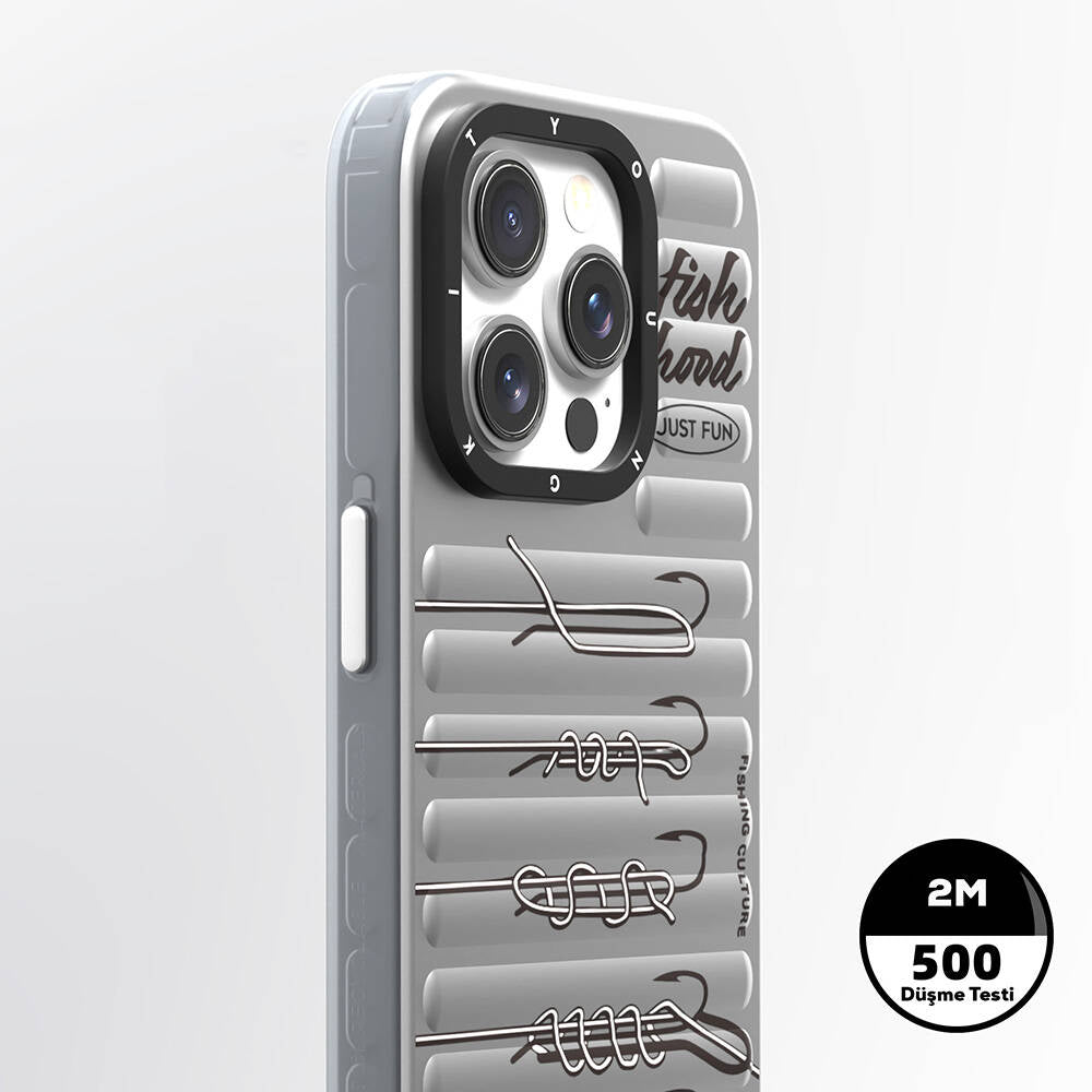 Apple iPhone 15 Pro Max Kılıf M-safe Şarj Özellikli Youngkit Fishing Serisi Kapak Gri